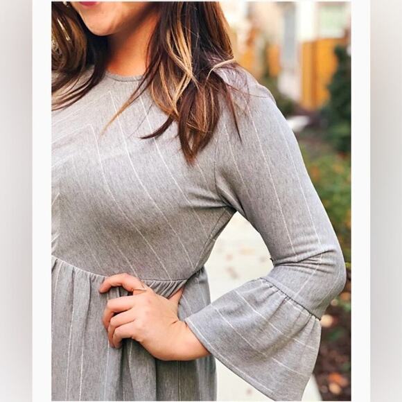 Gray Metallic Chevron Striped Dress - Picture 2 of 8